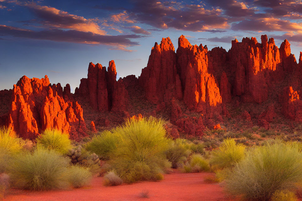 Majestic red rock formations in warm desert sunlight