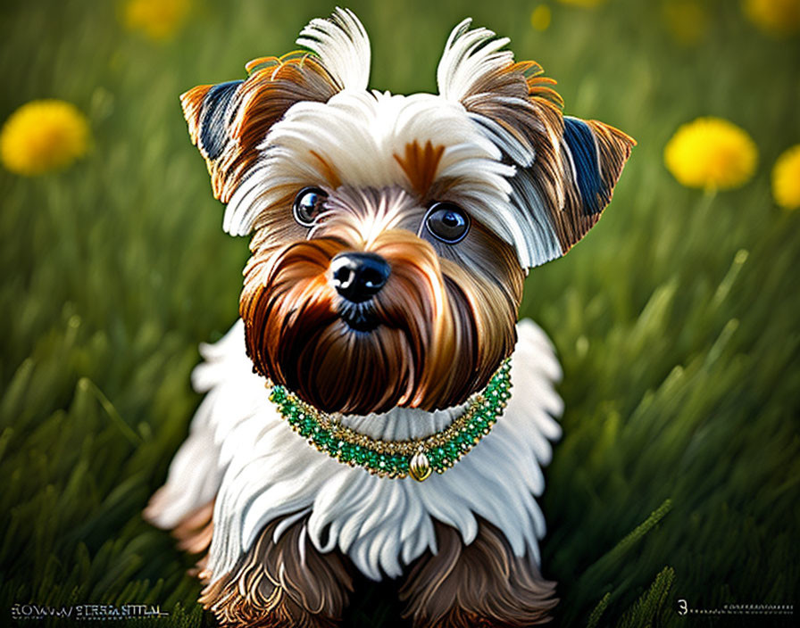 Shiny-coated Yorkshire Terrier in Green Grass Field