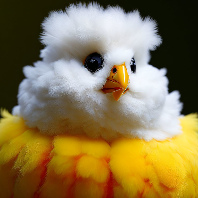 Plush Toy Bird with Fluffy White Head and Striking Black Eyes