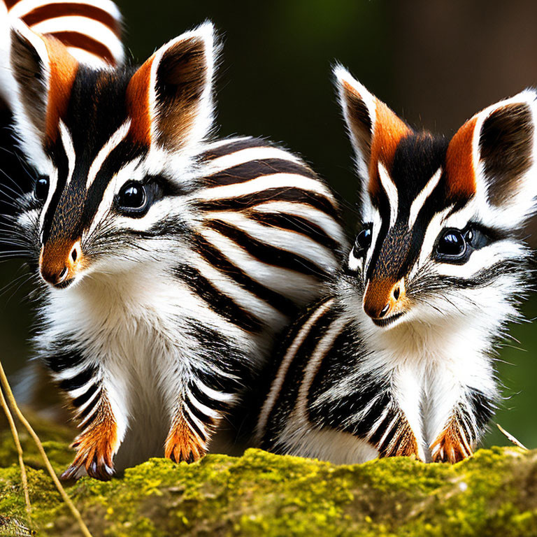 Chipmunks transformed into zebra-like creatures, featuring black and white stripes and pointy ears.