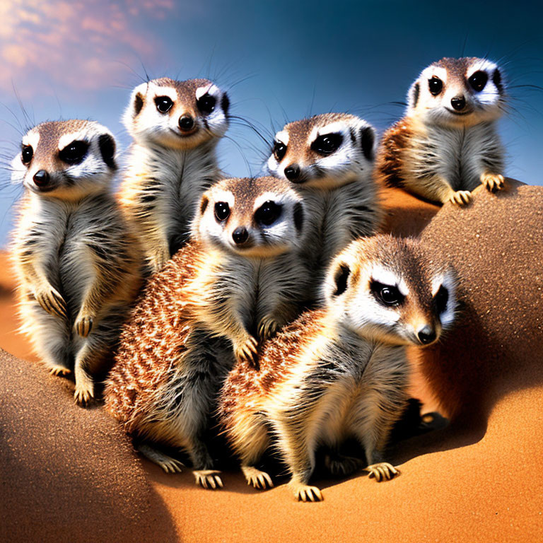 Meerkats on Sandy Surface Under Blue Sky