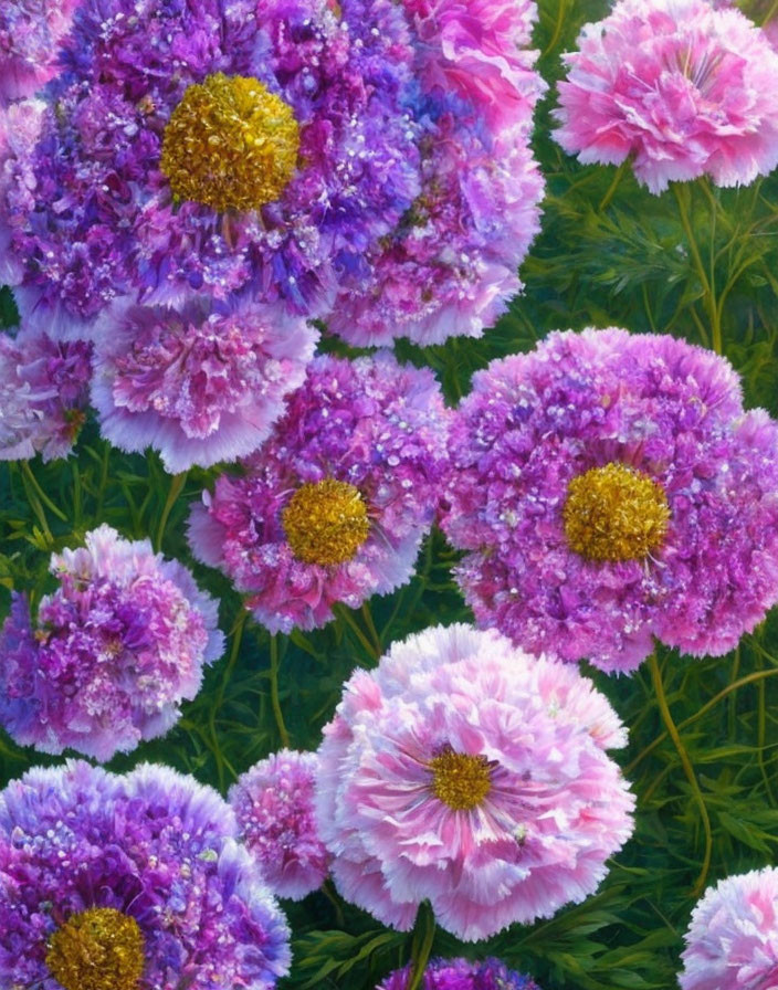 Colorful Cluster of Purple and Pink Flowers with Fluffy Petals