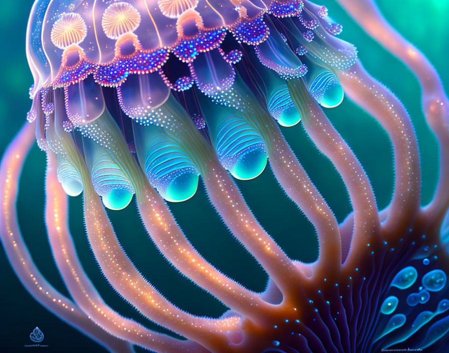 Colorful Jellyfish Digital Artwork with Glowing Tentacles