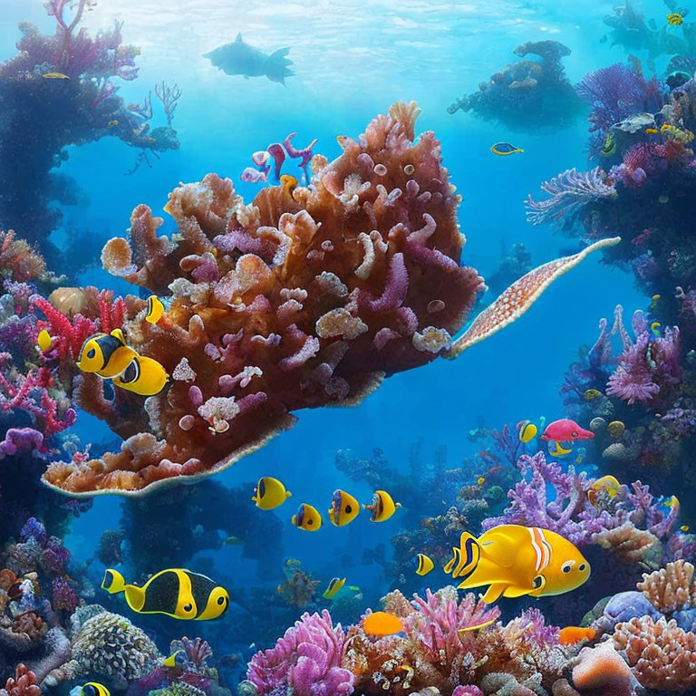 Colorful Coral and Sea Life in Vibrant Underwater Scene