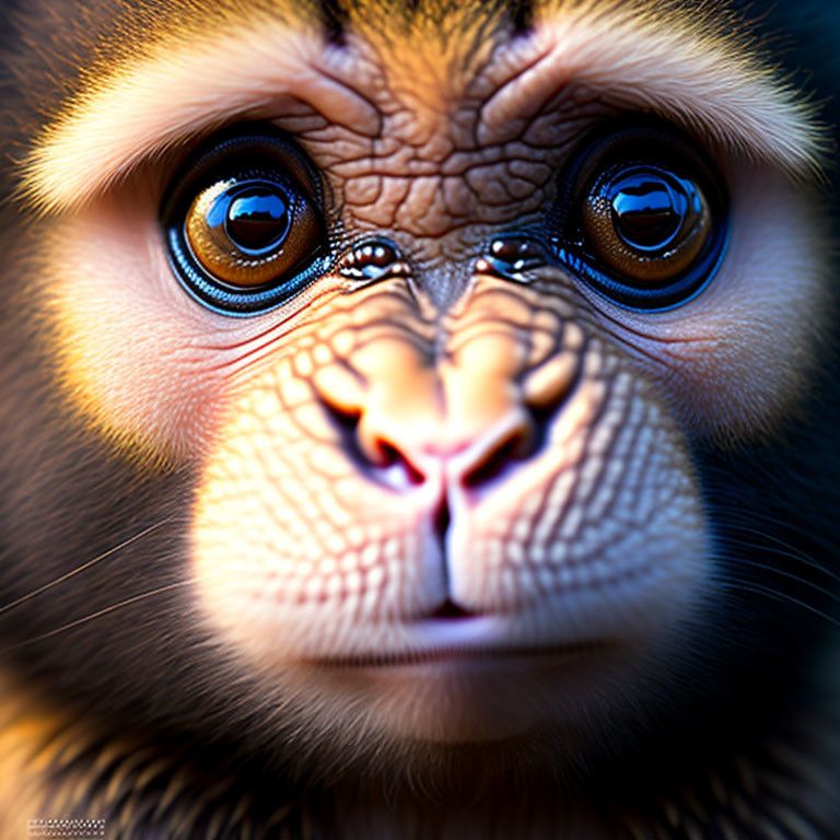 Detailed Close-Up of Monkey's Expressive Face and Fur Texture