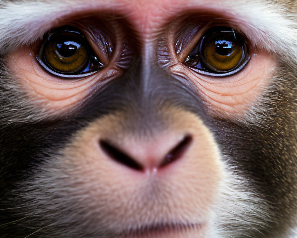 Detailed Close-Up of Monkey's Expressive Brown Eyes and Furry Facial Features