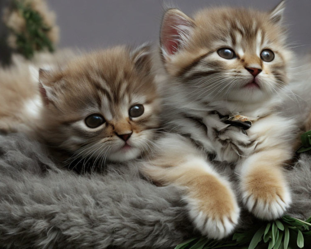 Adorable Kittens Snuggling on Fur Blanket