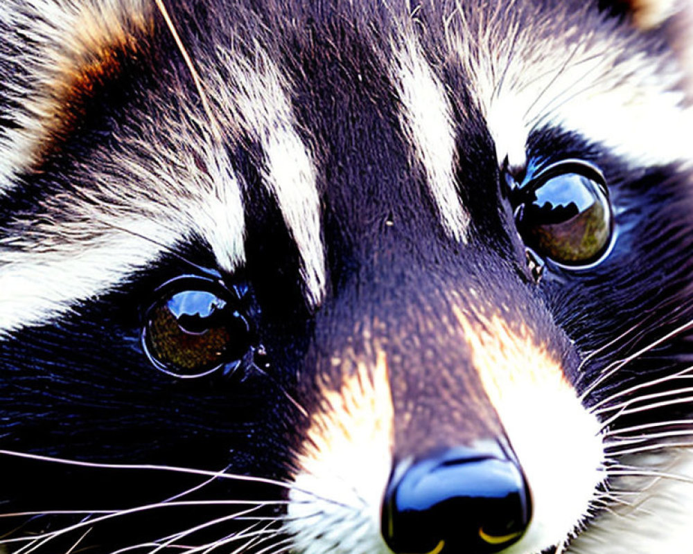 Raccoon with black mask and bright eyes close-up.