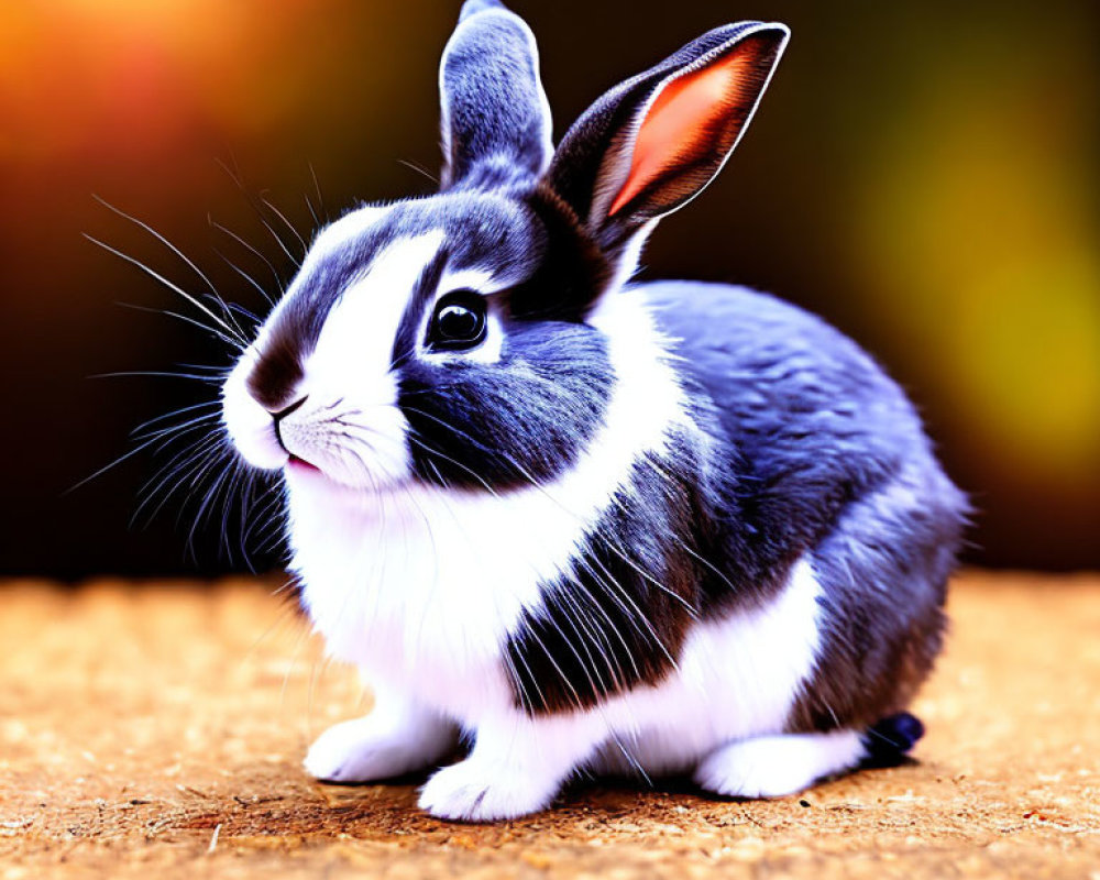 Black and White Rabbit Sitting on Textured Surface