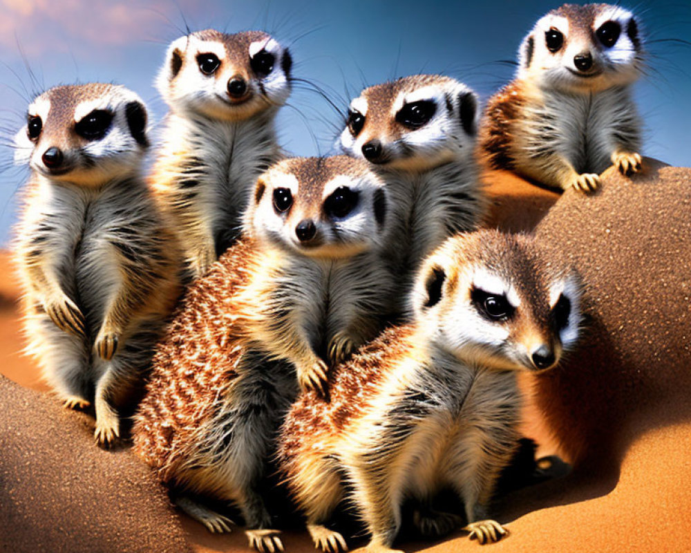 Meerkats on Sandy Surface Under Blue Sky