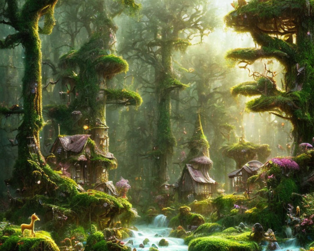 Moss-Covered Trees and Whimsical Treehouses in Enchanted Forest