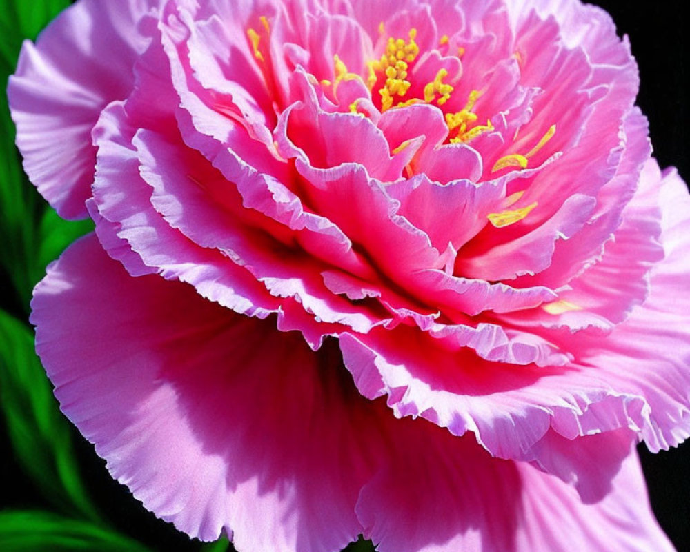 Vibrant Pink Peony with Ruffled Petals on Dark Background