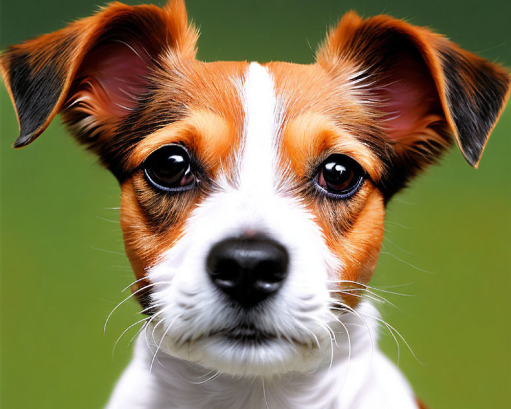 Tricolor Jack Russell Terrier with pointed ears in close-up portrait