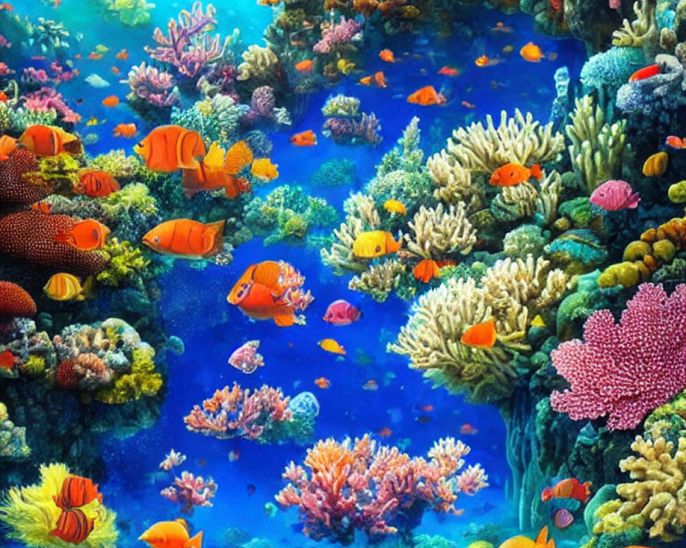 Colorful Coral and Clownfish in Vibrant Underwater Scene