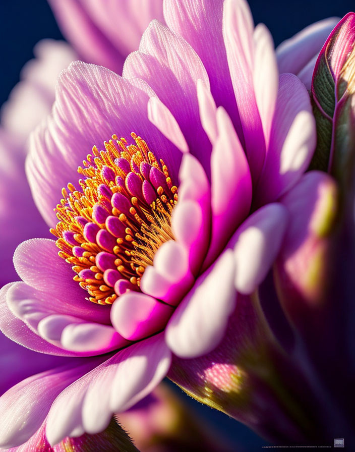 Detailed Close-Up of Vibrant Pink Flower with Yellow Stamens