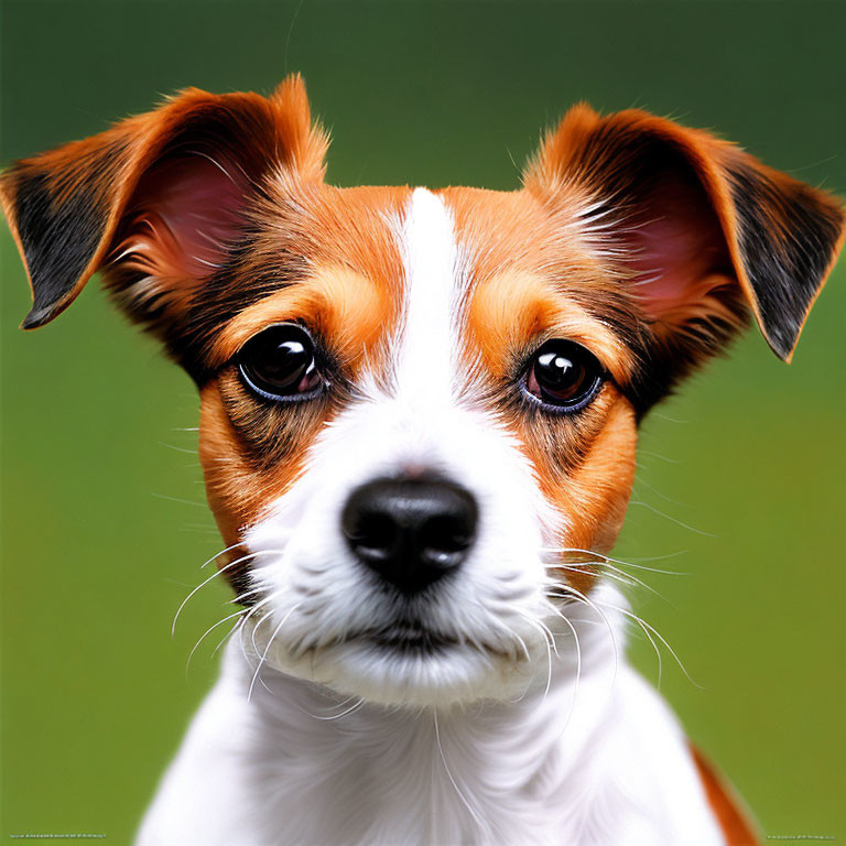 Tricolor Jack Russell Terrier with pointed ears in close-up portrait