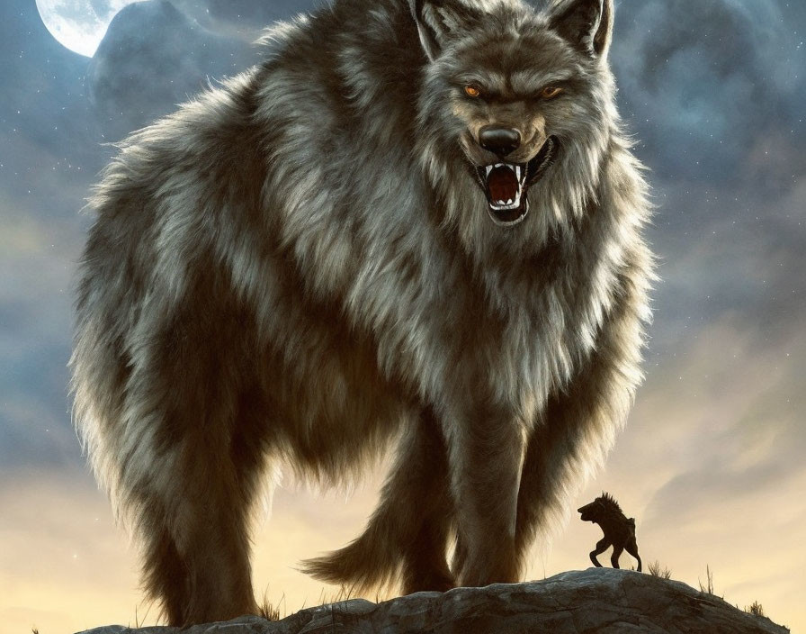 Majestic wolf art with dramatic sky landscape