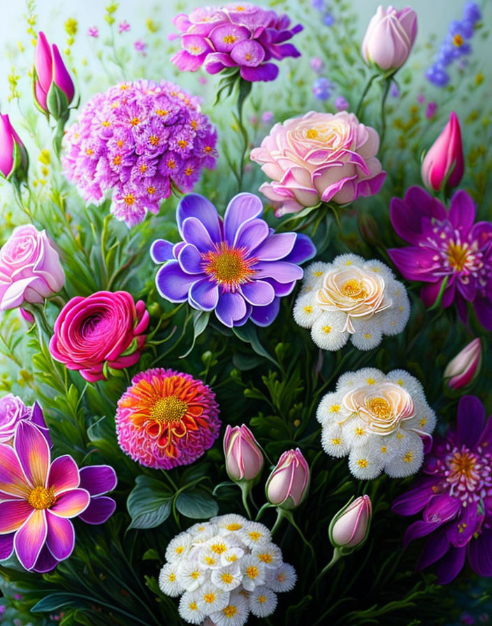 Colorful Mixed Flower Bouquet in Pink, Purple, and White Shades