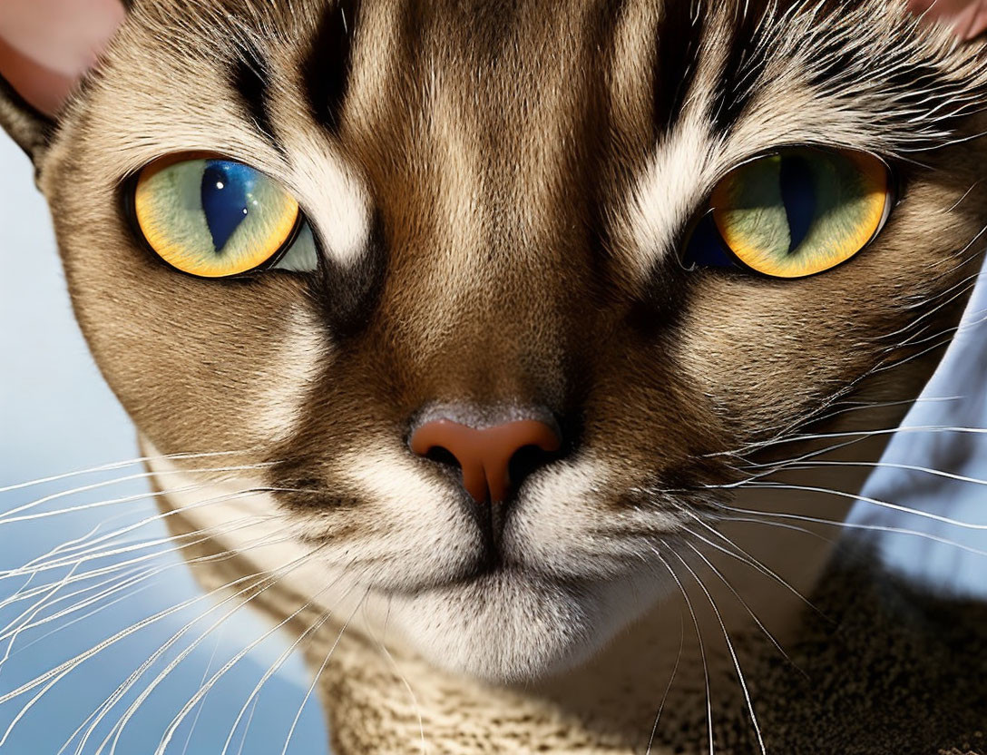 Detailed Close-up of Cat's Face with Yellow and Blue Eyes