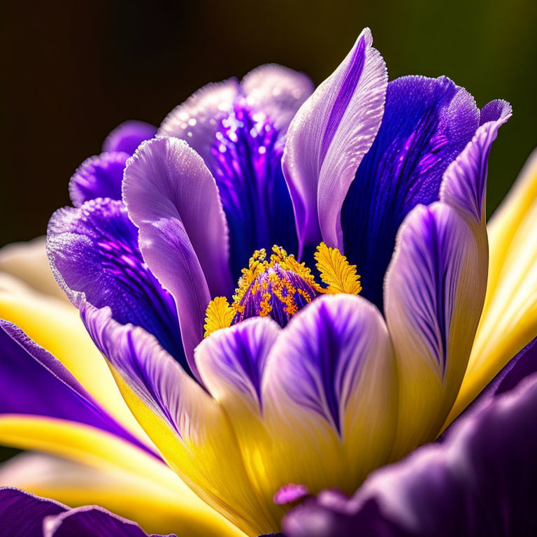 Vibrant purple and yellow flower with delicate petals and yellow stamens