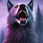 Majestic wolf digital artwork in mystical forest setting