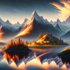 Panoramic landscape of towering mountains and misty valleys at dawn