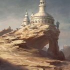 Ethereal palace with domes and spires blending into rocky terrain