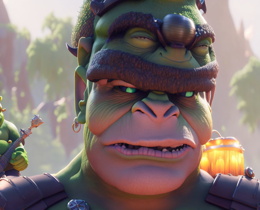 Detailed Image of Scowling Green Ogre with Tusks and Armor