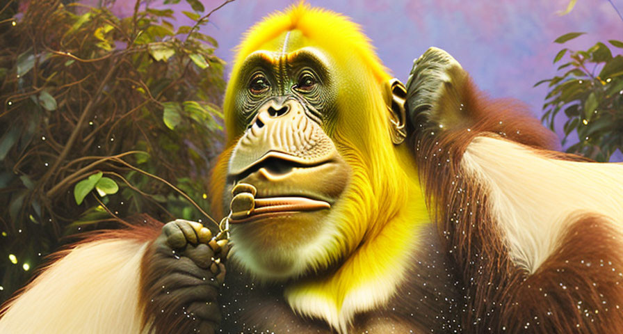 Vibrant orangutan illustration in lush jungle setting