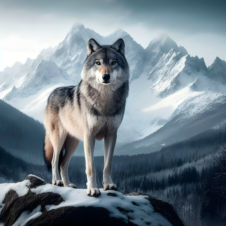 Grey Wolf in the Mountains