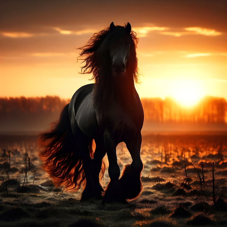 Friesian Stallion at Sunset