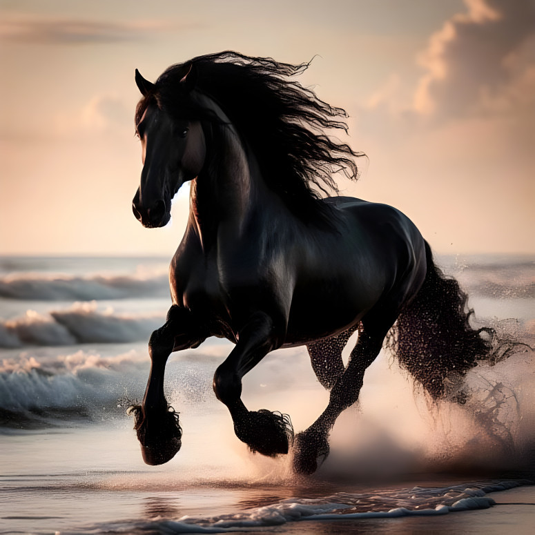 Friesian gallops through the Water