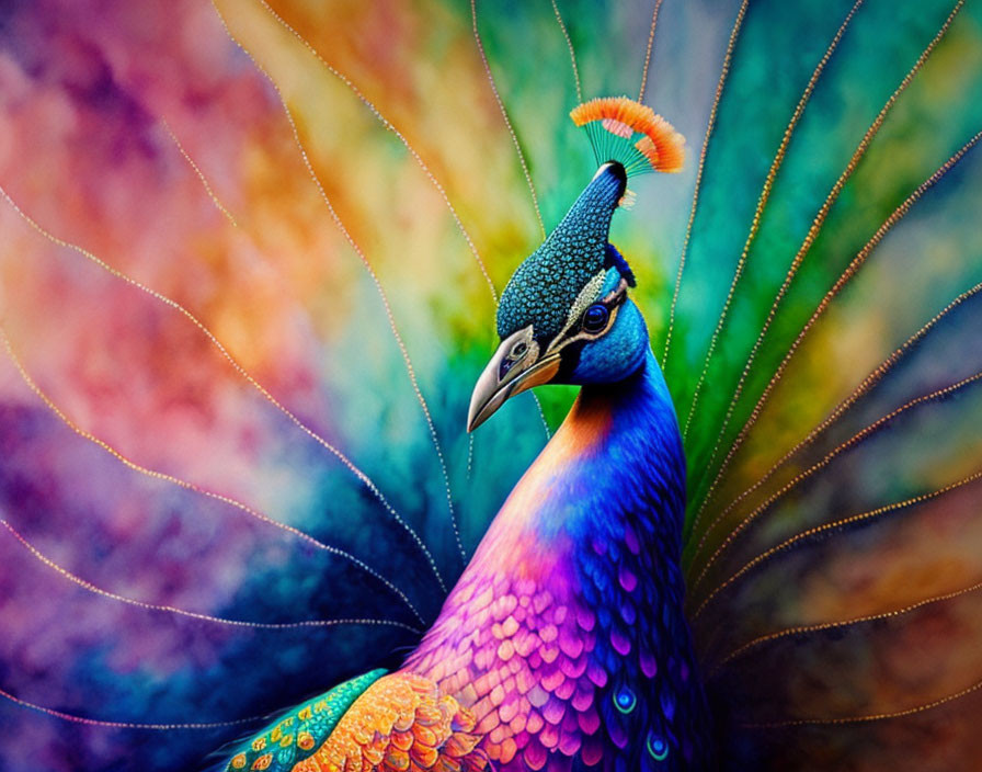 Colorful Peacock Displaying Vibrant Plumage and Feather Eyes