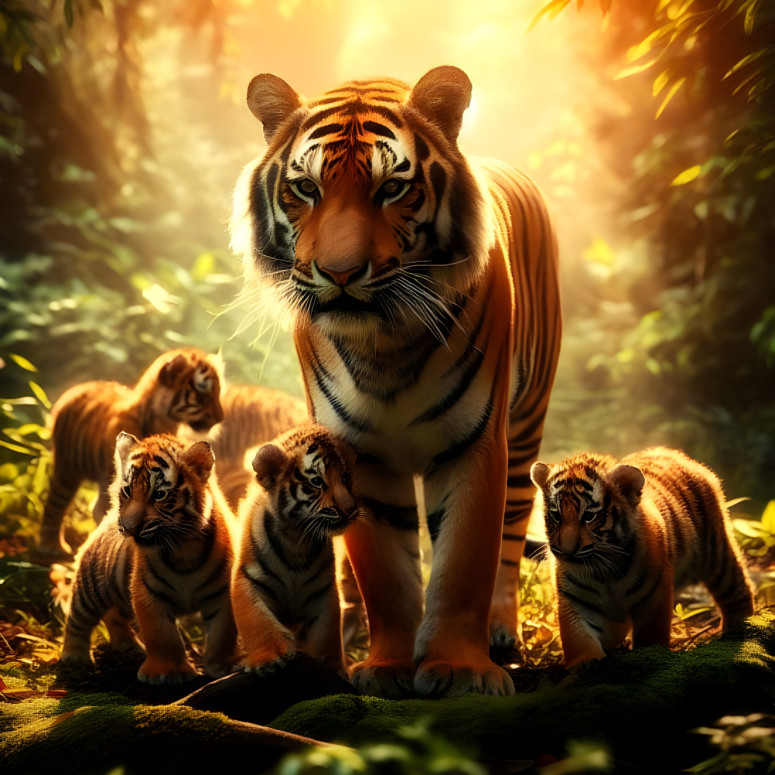 Bengal Tiger Mother with Cubs