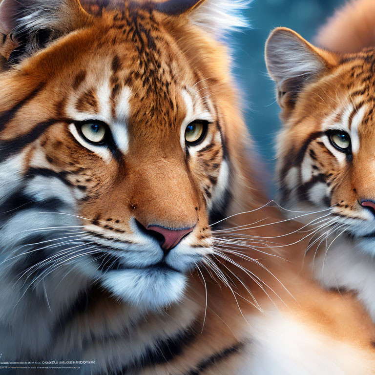 Two Tigers with Striking Orange Fur and Bold Black Stripes