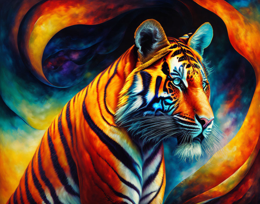 Colorful Tiger Painting with Abstract Background