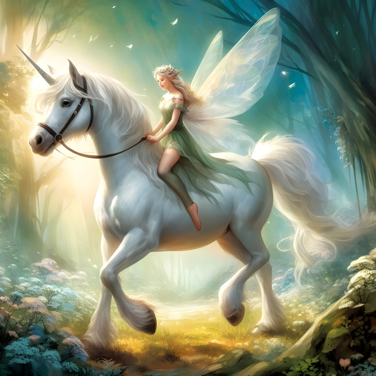 A Fairy rides a Unicorn