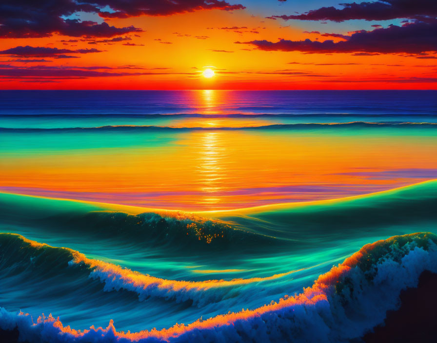 Scenic sunset over ocean with orange and blue hues