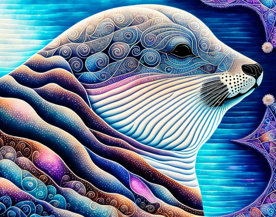 Colorful Seal Illustration with Psychedelic Background