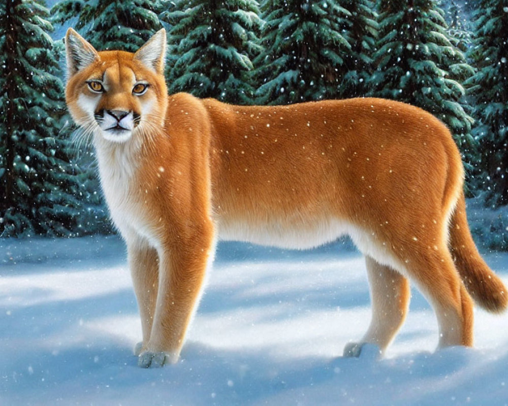 Majestic Eurasian Lynx in Snowy Forest with Falling Snowflakes