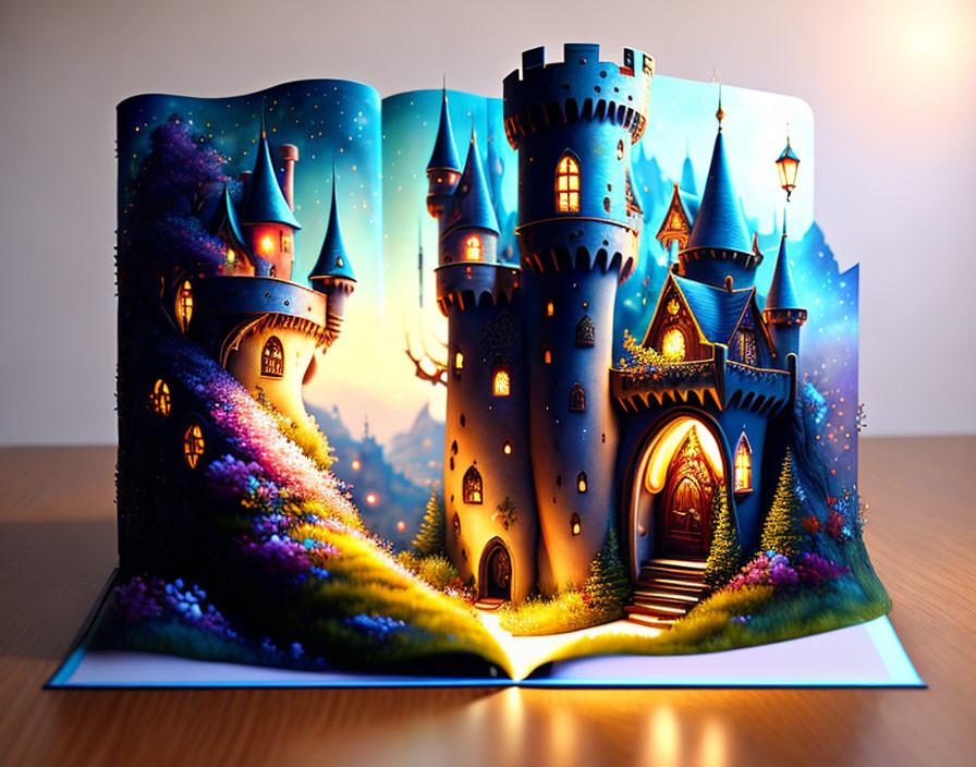 Vibrant pop-up book: Magical castle at night