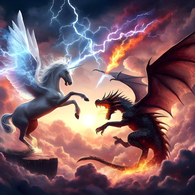 Unicorn and Dragon in Battle