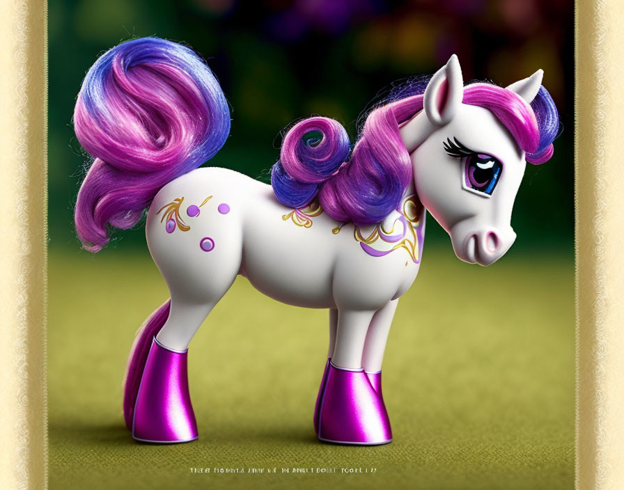 Shiny White Toy Pony with Purple and Blue Features