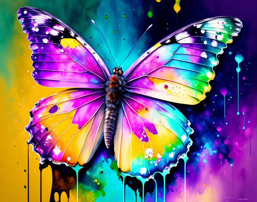 Colorful Butterfly Digital Artwork on Vibrant Background