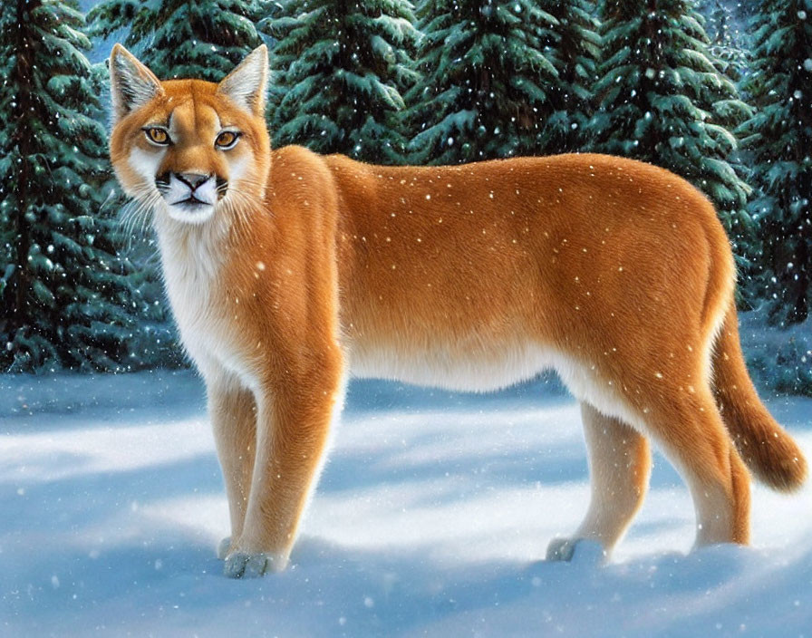 Majestic Eurasian Lynx in Snowy Forest with Falling Snowflakes