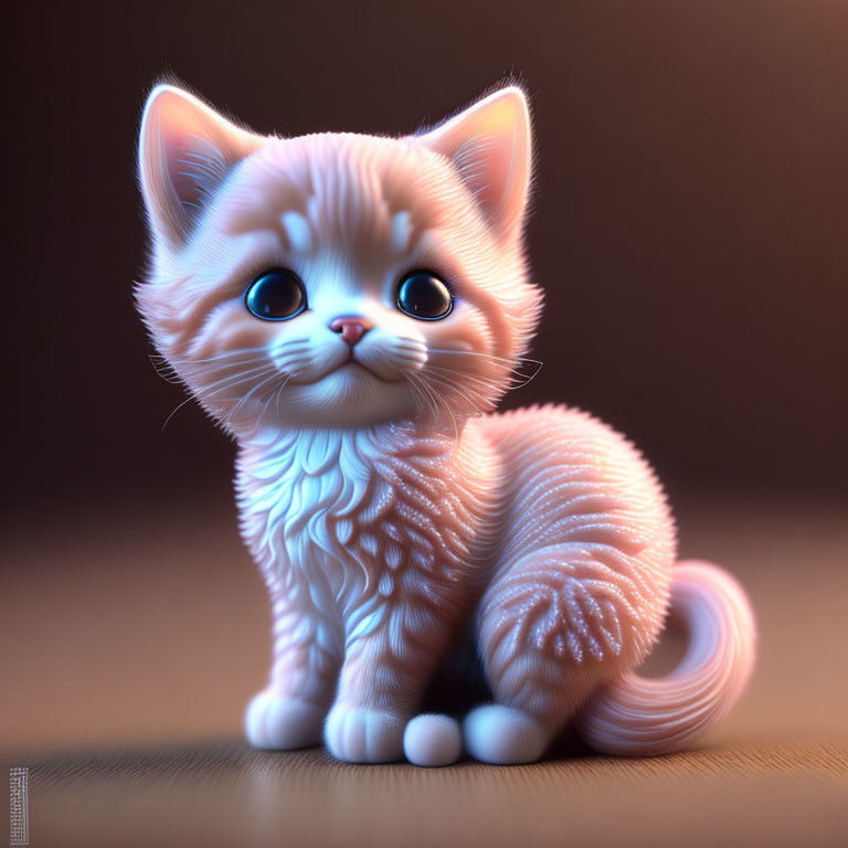 Fluffy kitten digital illustration with big blue eyes