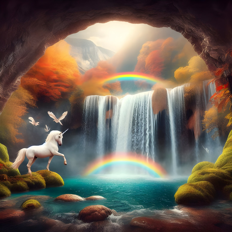 Unicorn at the Waterfall