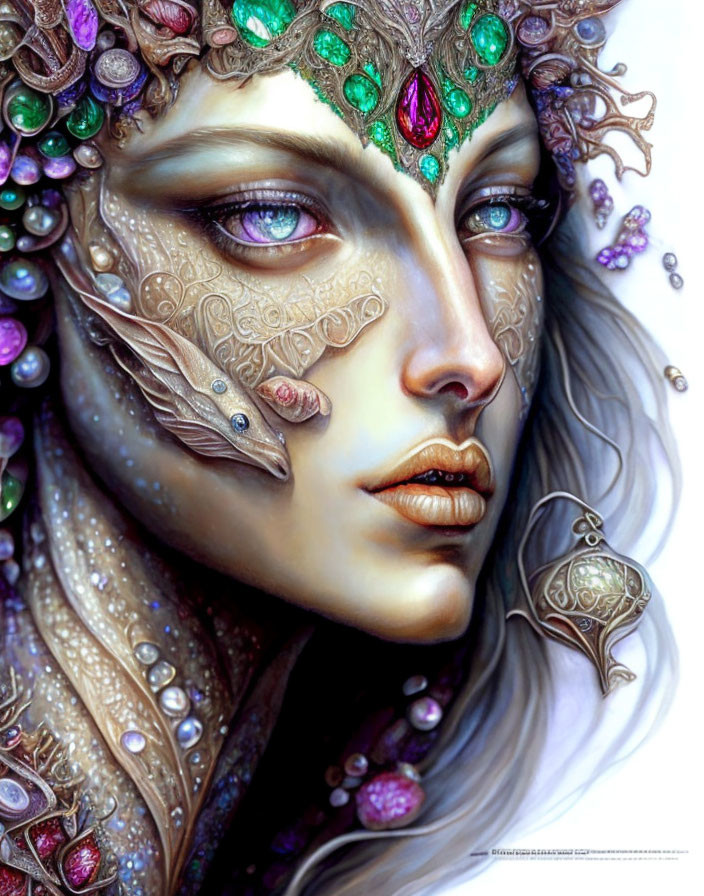 Detailed Fantasy Portrait of Female Figure with Elaborate Headpiece