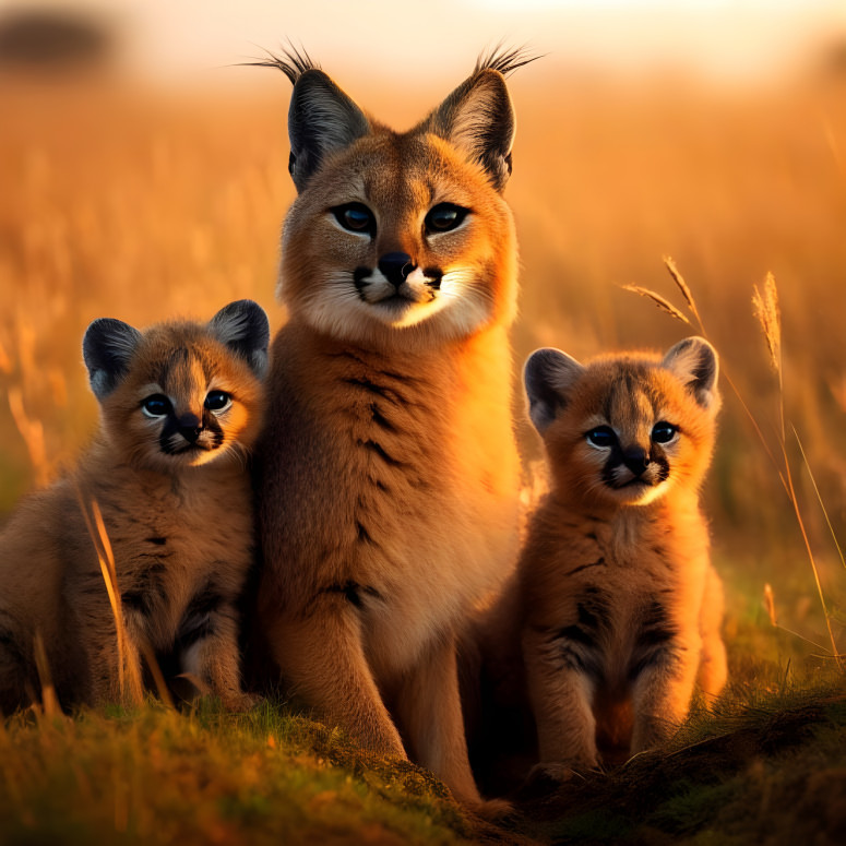 Caracal Mother with Cubs