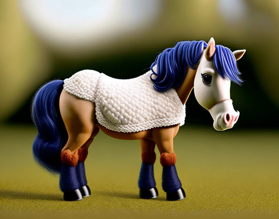 Stylized toy horse digital illustration with blue mane and white body